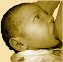 Bild eines Babys beim Stillen